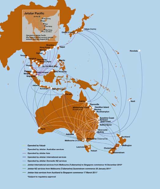 Jetstar Footprint Growing Jetstar - Growing network of routes 31 39 59 67 82 96 98 2004 2005 2006 2007 2008 2009 2010 Jetstar is one of the fastest growing airlines in the region Operations based