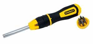 Stanley Hand Tools Multibit Ratchet Screwdriver 3 position ratchet enables right left and fixed positions Stubby ratchet for small confined spaces Bit storage for safe and easy bit storage Large soft