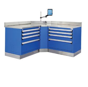 filler and a stainless steel cover plate RS-B0030341001S 2 workstations with 2 " L " compact cabinets with painted steel upper finishing panels (20" high) and lower utility panels (15" high),