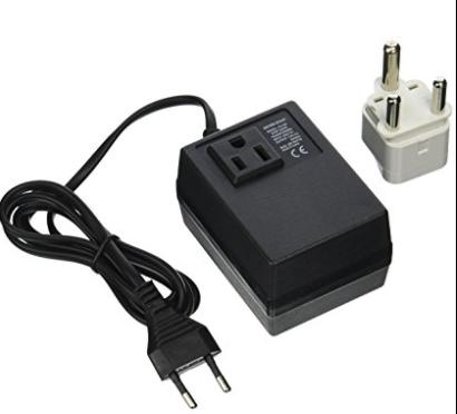 You plug the white adapter into the wall, then the black voltage coverter into that (best to go three prong to two). Finally you plug your 110 volt US device into the black voltage converter.