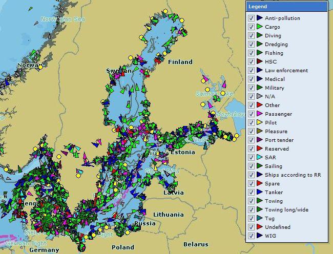 Figure 3. Snapshot of ship traffic in the Baltic Sea on 26 January 2010.