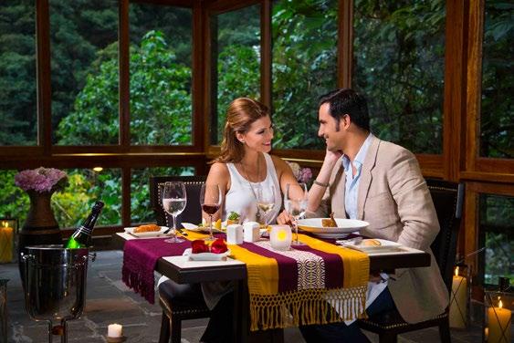 At the terrace of Sumaq Machu Picchu Hotel, a cozy atmosphere is decorated with flowers, andean cereals and coca leafs.
