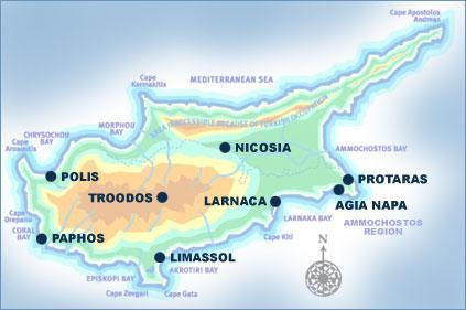 Troodos 80 51 123 121 Area: 9,250sq km Population: 875,000 (2009) Coastline: 648km Lowest Point: Mediterranean Sea Highest