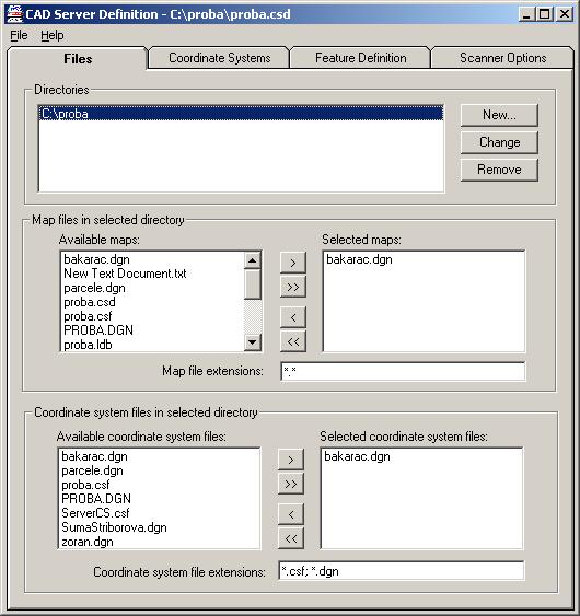 41 Slika 25: Prozor programa za definiranje CAD Servera Kao što se može vidjeti na slici 18, u definiciji CAD Servera odabiremo dgn datoteku u kojoj se nalaze grafički (vektorski) podaci, te datoteku