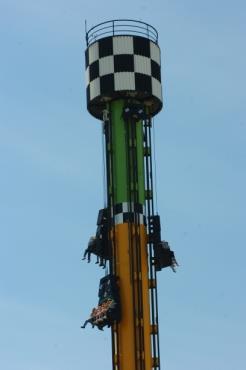 DROP TOWER - GRAPHING On Drop Tower, riders sit on a high-speed transport lift that travels over 16 feet per second, 230 feet in the air.