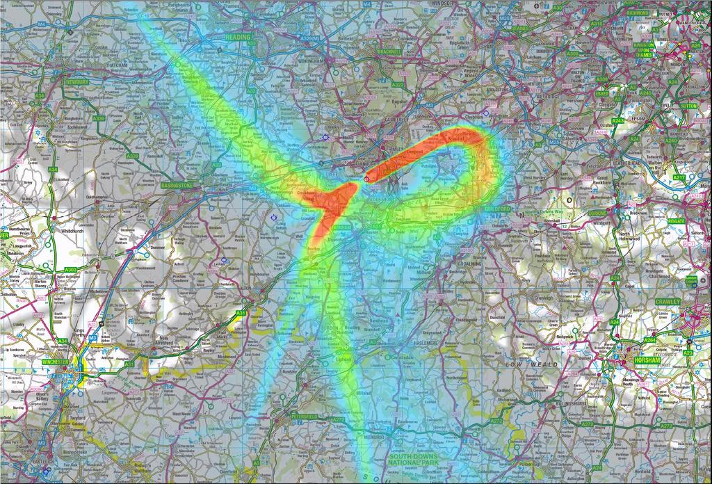 Airspace Consultation Local considerations for route positioning TAG Farnborough except Ordnance Survey data Crown copyright and database right 2013 KEY: Flights Per Day More than 8 >5 to 8 >3 to 5 1