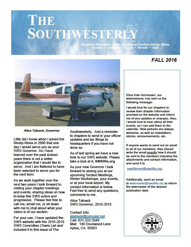 The SWS Southwesterly just went on the SWS website. http://sws99s.org/pdf/southwesterly-fall2016.