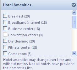 To filter by hotel chain, click the Hotel Chain link and then select the chains you want to
