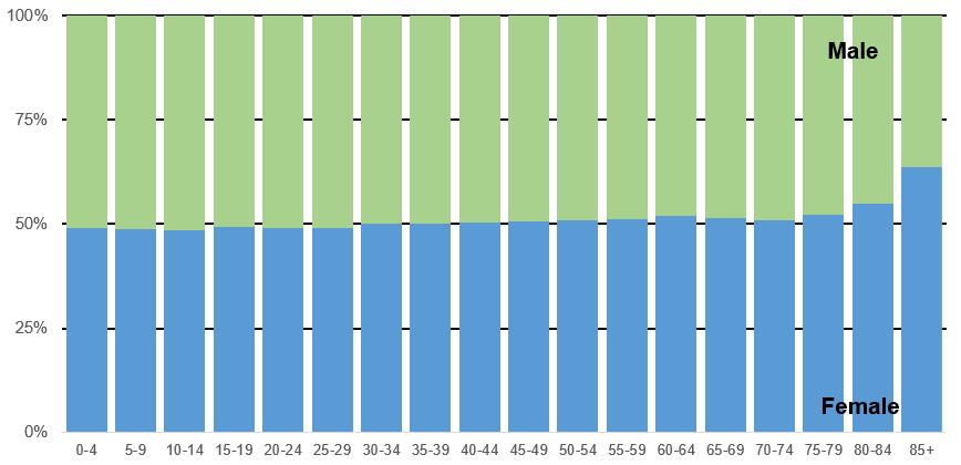 Figure 3.1: Proportion of males and females in Norfolk, by age group, mid-2016 Source: ONS, mid-2016 Figure 3.