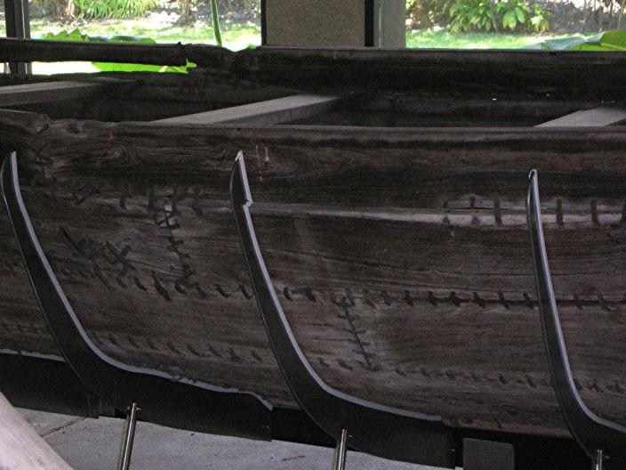 Here on the left are some small outrigger type canoes. They also had a large open boat on display. This one was too large to be made by hollowing out a single tree.