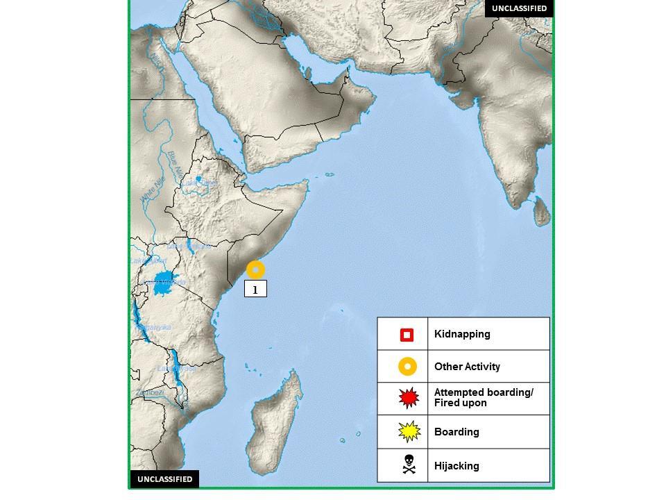 Figure 4. Indian Ocean East Africa Red Sea Piracy and Maritime Crime 1. (U) SOMALIA: On 30 May, a merchant vessel reported an approach by up to 6 skiffs near position 01:38N 044:41E.