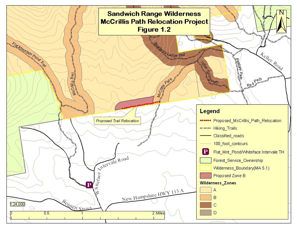 this project, so both have been included in this description to provide clarity to the project proposal. 1. Relocate the McCrillis Path on NF land (Forest Service proposed action).