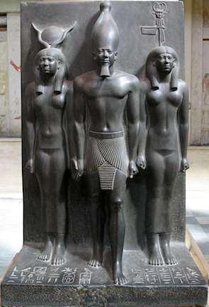 Triad sculptures also found in his Valley Temple Left is Hathor Fundamentally important
