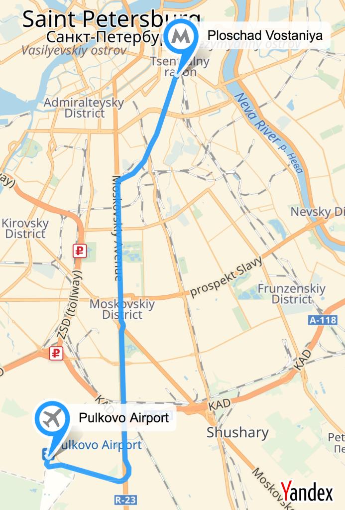 15 7.1.1. Route of shuttle bus S1 From: Pulkovo Airport To: metro station Ploschad Vostaniya