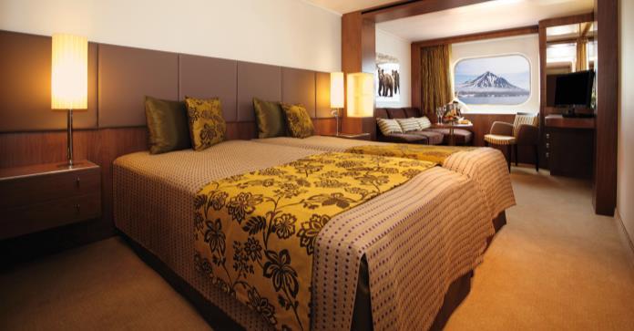 Sleeping quarters feature the option for either a double or two single configured beds with upgraded linen/ pillows.