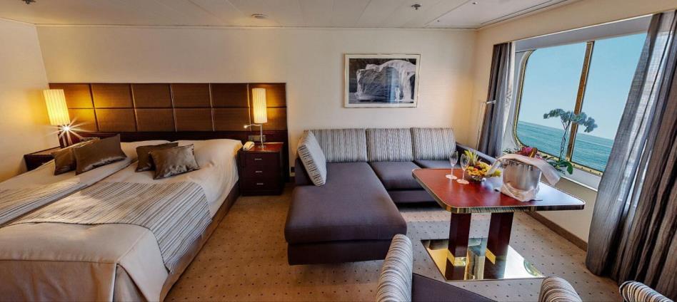 One Ocean Suite Located on deck 6 these cabins offer ample space (44m2) including the comfort of a sectional lounge (convertible to sofa bed) with matching club