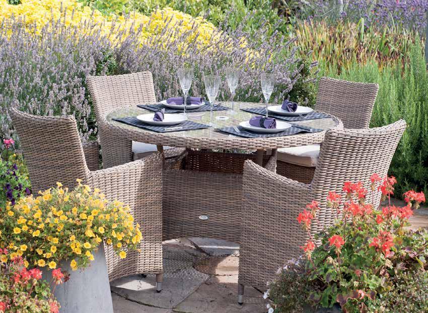 The tables come with space for a parasol (see page 44) and are ideal for alfresco dining or simply relaxing and