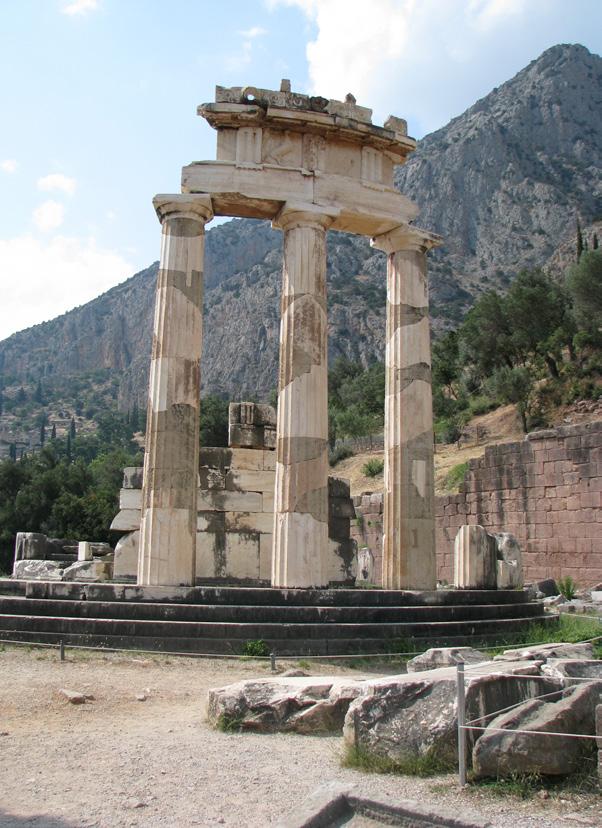 Three Doric columns and metopes The Tholos is of Doric order.