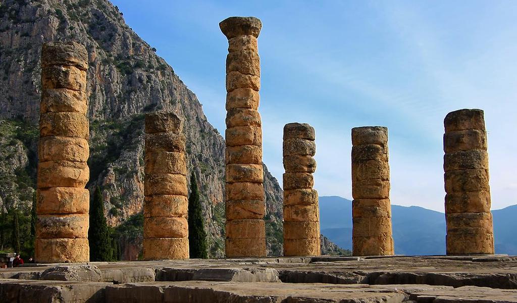 Delphi Walk Up the Sacred Way to the Temple of Apollo The Temple of Apollo s famous inscriptions