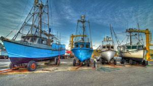 Figure 4. Fishing boats on trailers for dry storage at Port Orford, Oregon. (photo by City of Port Orford, Oregon.