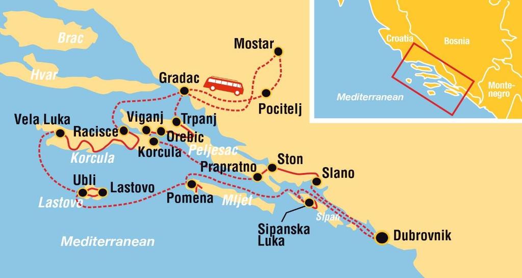 2018 CROATIA BY BIKE & BOAT PREMIUM SHIP: SOUTHERN DALMATIA ISLANDS Ex DUBROVNIK with excursion to MOSTAR 8 DAYS / 7 NIGHTS 163 by 21-SPEED BIKE or ELECTRIC BIKE