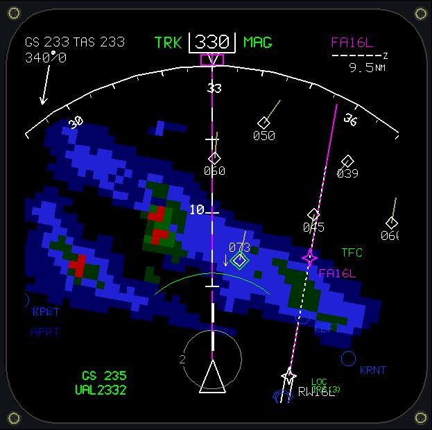 Figure 1. TCAS Navigation Display with Overlay of CDTI Enhancements Traffic at the 1 o clock position is highlighted with a diamond which outlines the TCAS symbol.