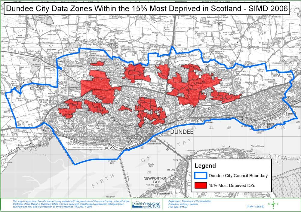 10.2 15% Most Deprived areas Within Dundee City Map 11: The 15% Most Deprived Data Zones Within Dundee City Chart 28: Population Living Within 15% Most Deprived Areas 50.0% 45.0% 40.0% 46.4% 35.0% 30.