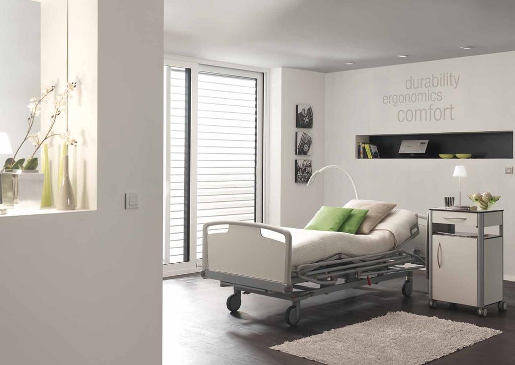 The Olympia bed combines simplicity, elegance and functionality in a highly ergonomic hospital bed.