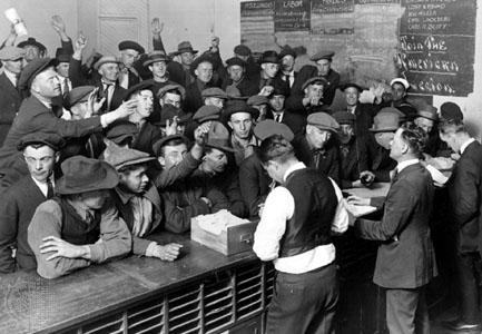 Unemployed men vying for jobs at the American Legion