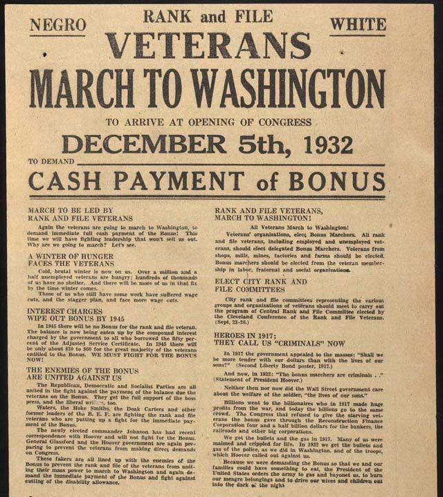 The Bonus Army World War I veterans were due to be paid a bonus in 1945.
