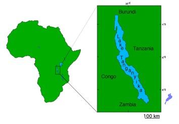 Lake Tanganyika Located in central