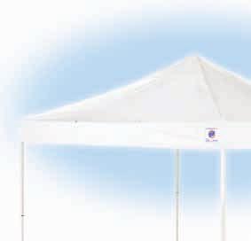 o Commercial Grade Polyester Top o White Powder-Coated, Rust Resistant Frame o Top Stays Attached to Frame o Auto-Peak and Auto-Slider o Meets