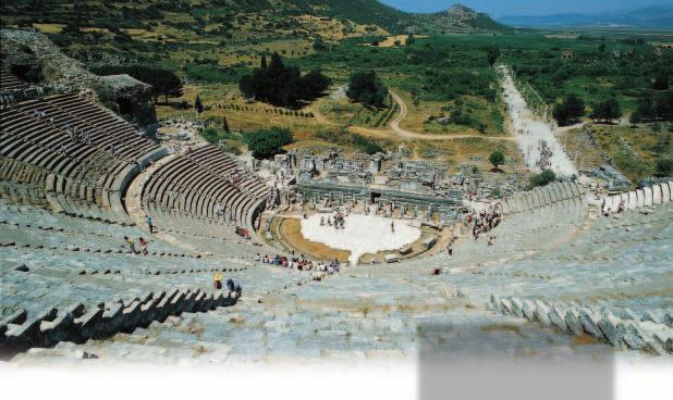 History through Architecture Greeks often attended outdoor performances of plays in amphitheaters. How does this amphitheater differ from modern theaters?