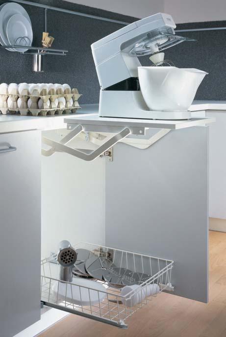 Parallel foldaway fitting, load capacity 8 kg In fully extended position the shelf is flush Packing: with