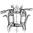 DONNING THE JAVELIN When lifting the JAVELIN, grasp the main lift web between the large harness ring and the chest strap. Put the rig on as you would a jacket, settling the yoke across the shoulders.