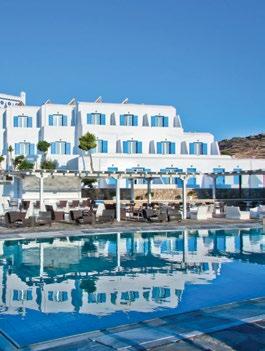 Pelican Bay Art Hotel Pelican Bay art hotel is ideally located in Platy Yialos, 300m the famous, golden, sandy beach. Mykonos town is only 4 km hotel and can be easy accessed by public bus.