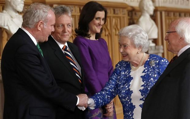 HM Queen shakes hands with Martin McGuinness at Windsor Castle (Reuters) April 2014 Martin McGuinness, the
