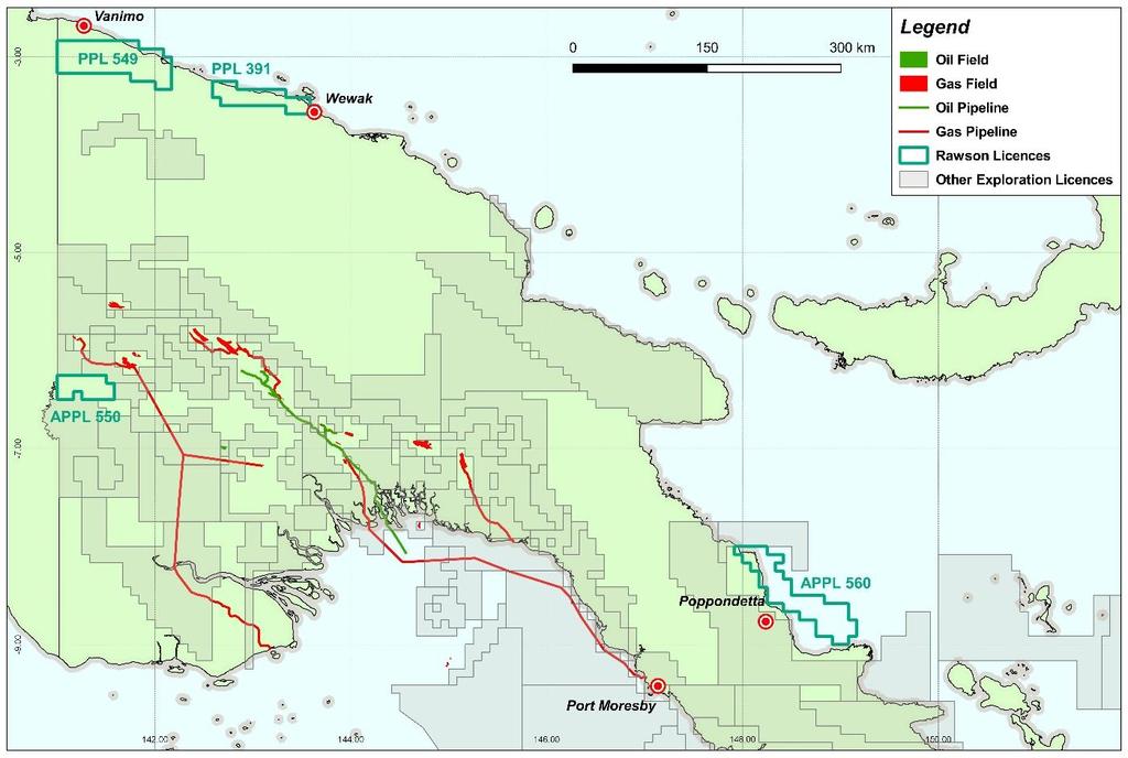 Figure 4. Rawson Resources exploration portfolio in Papua New Guinea.