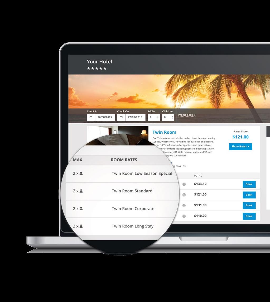 Simplicity Increase conversions with a simple 2-step guest booking experience Provide a seamless online experience for your guests via a customised, 2-step booking