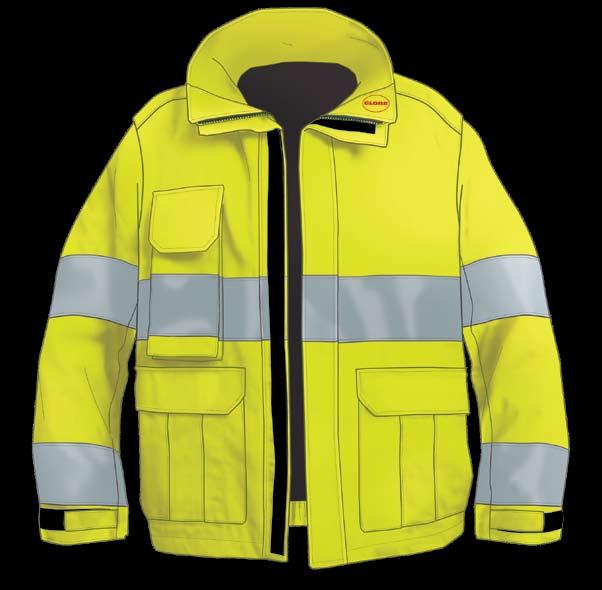 Hi-Vis Poly Outer Shell Uniform weight 100% polyester fabric resists fading from light and laundering. Treated with a durable water repellent finish for weather and stain resistance.