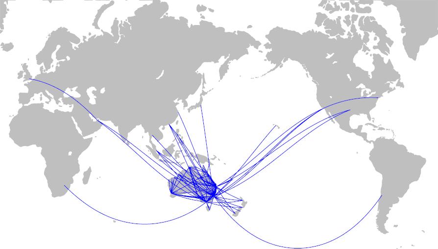 Example: Qantas had 134 airport pairs in 2014 flying their own metal Network