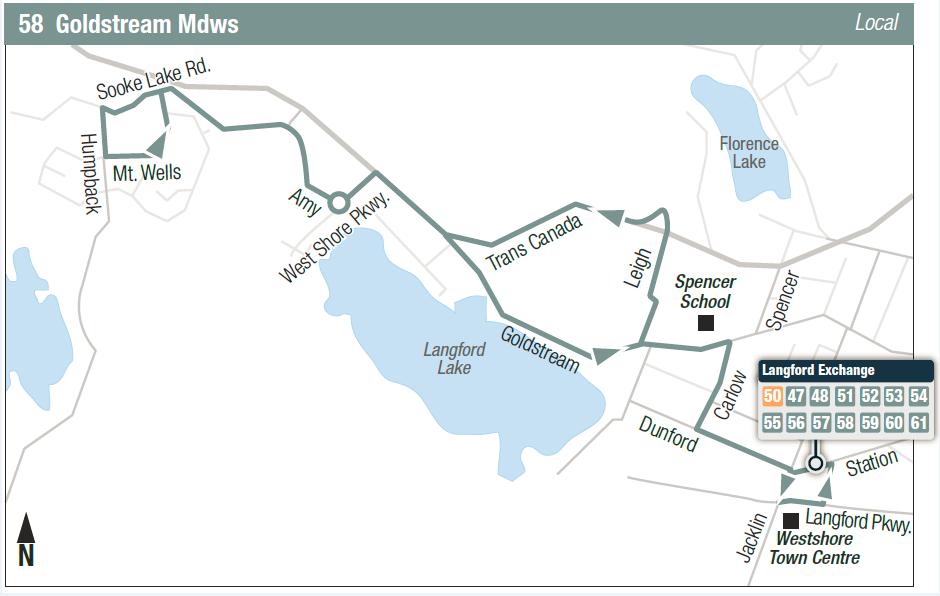 Route 58: Goldstream Mdws Recent route change due to road closure of southbound access to