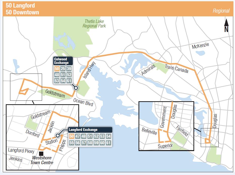 Route 50: Langford/Downtown Main route to connect Westshore & Downtown Victoria