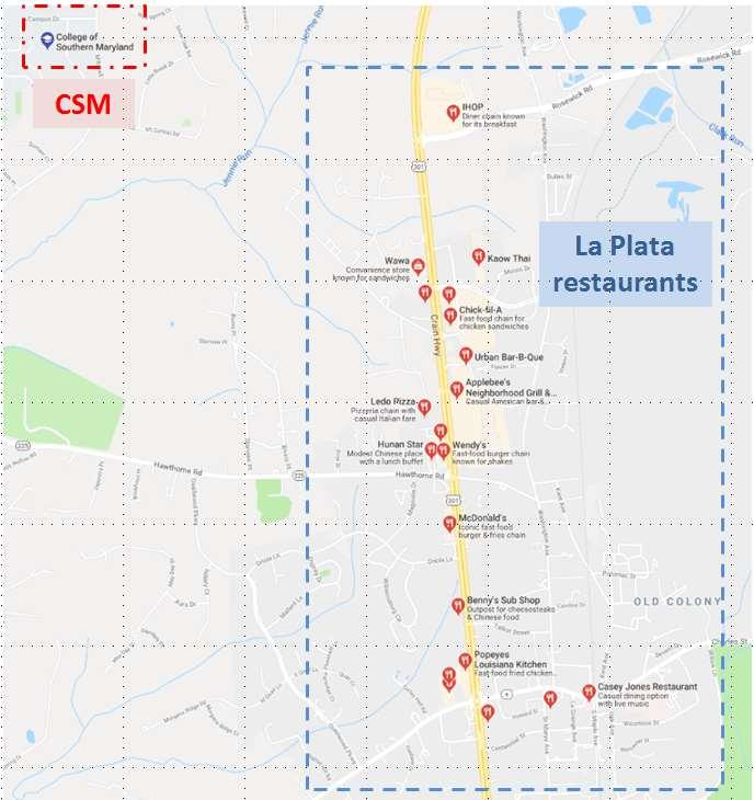 Map of Local Restaurants Relative to CSM