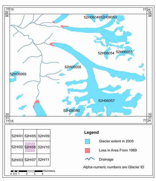Figure 192: Map showing loss in area of the glaciers of