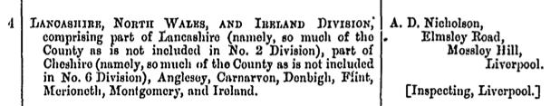 Even if the number remained the same there could be changes as occasionally small or even substantial areas were moved between districts. Responsibility for Ireland was included from 1873-1921.