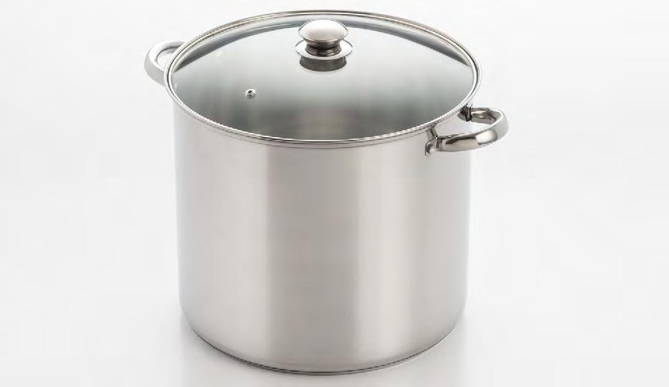 MULTI-COOKER & STOCK POTS 514 35 QT PROFESSIONAL STOCK POT Lidded stock pot with 3 mm encapsulated base for even heat distribution without hot spots.