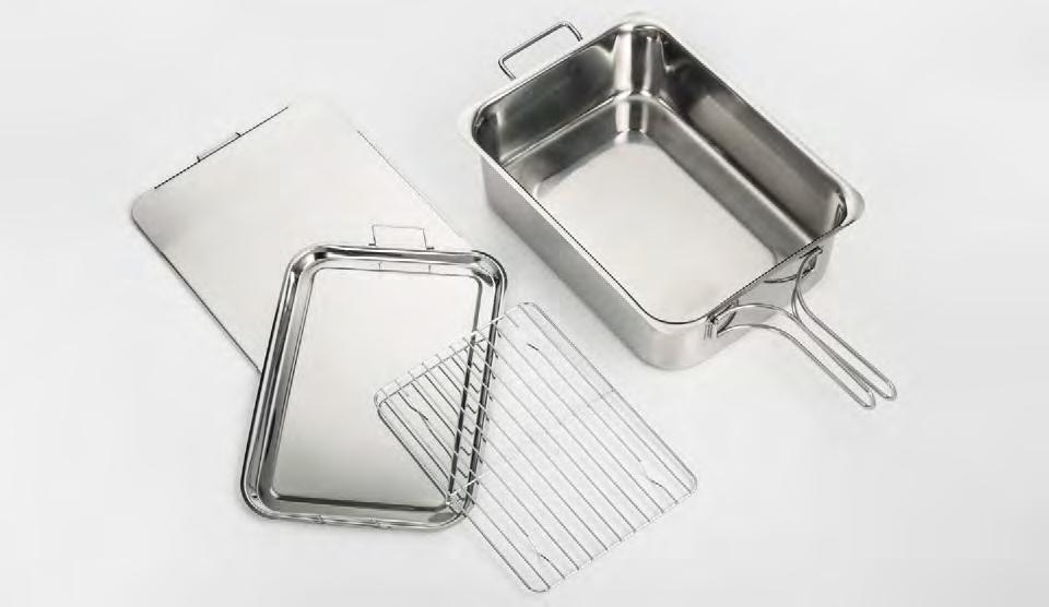 BAKEWARE 584 VERSATILE STAINLESS STEEL STOVETOP SMOKER < SET INCLUDES Base Pan Drip Tray Baking Rack Lid Professional constructed stainless steel stovetop smoker is perfect for getting that