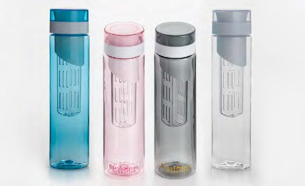 HYDRATION 143 & 144 TRITAN INFUSED WATER BOTTLE W/ DRINKING SPOUT This uniquely designed Tritan plastic sports bottle can hold up to 27 oz in liquids.