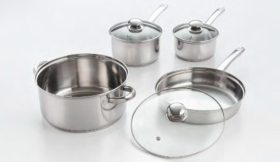 503 7 PIECE COOKWARE SET W/ ENCAPSULATED BASE SET INCLUDES > 1 Qt Covered Sauce Pan 2 Qt Covered Sauce Pan 5 Qt Covered Dutch Oven 9.